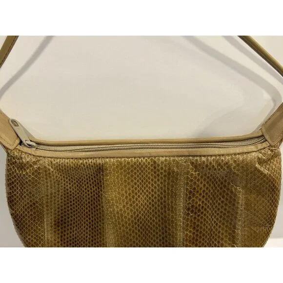 Clemente Vintage Snake Skin Shoulder Purse Tan / Brown With Strap Zipper Closure - Picture 10 of 16